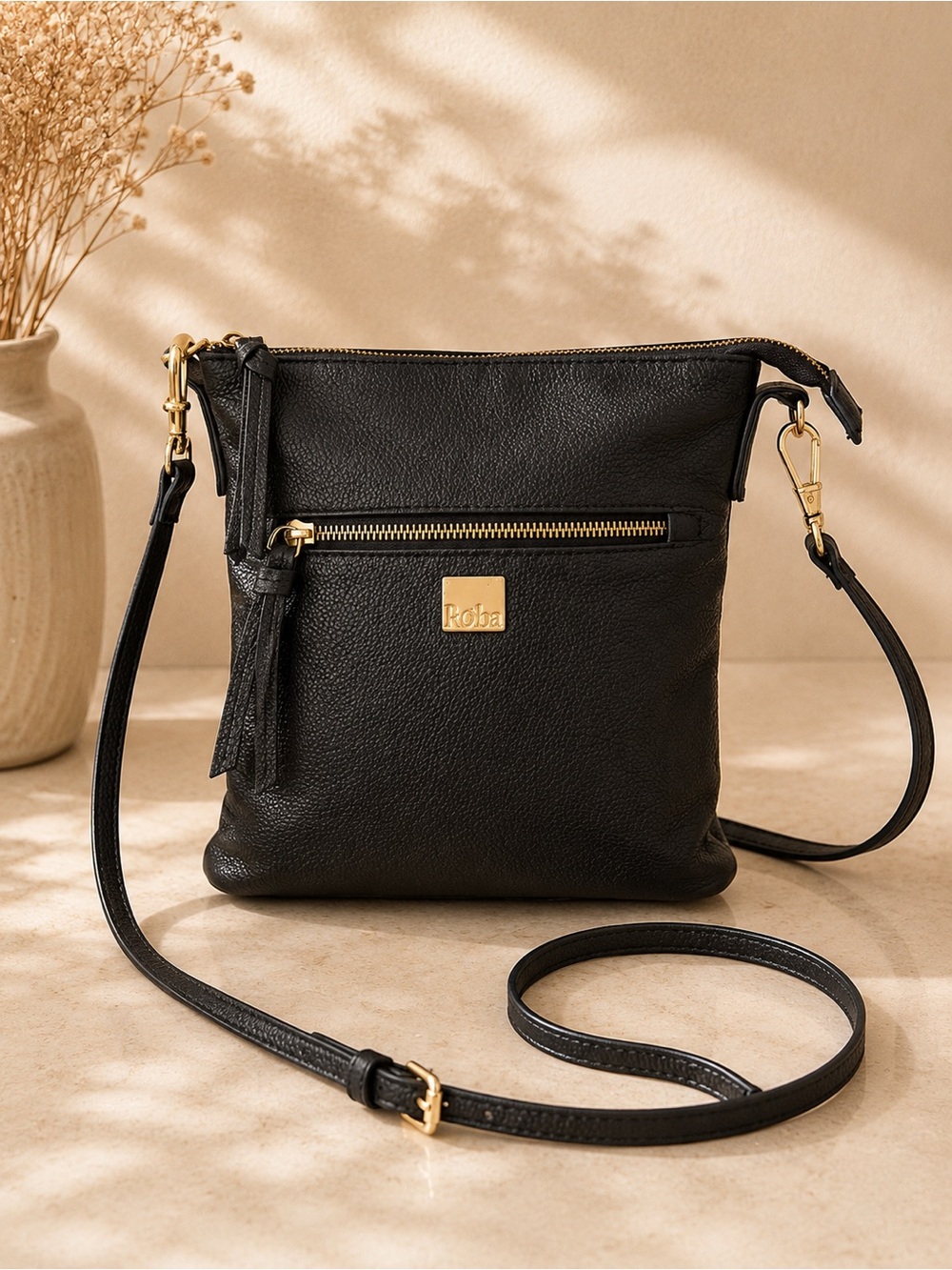 Kooba Black Pebbled Leather Crossbody Bag Gold Hardware